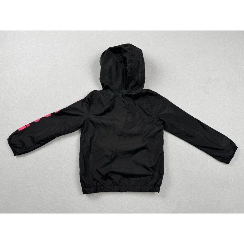 Nike Windbreaker Jacket Kids Size 6 Black Pink Just Do‎ It Full Zip Hooded